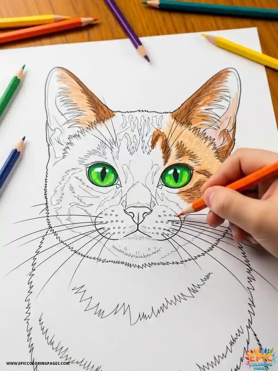 Free printable Aegean Cat coloring Pages featuring a happy kitten with thick lines