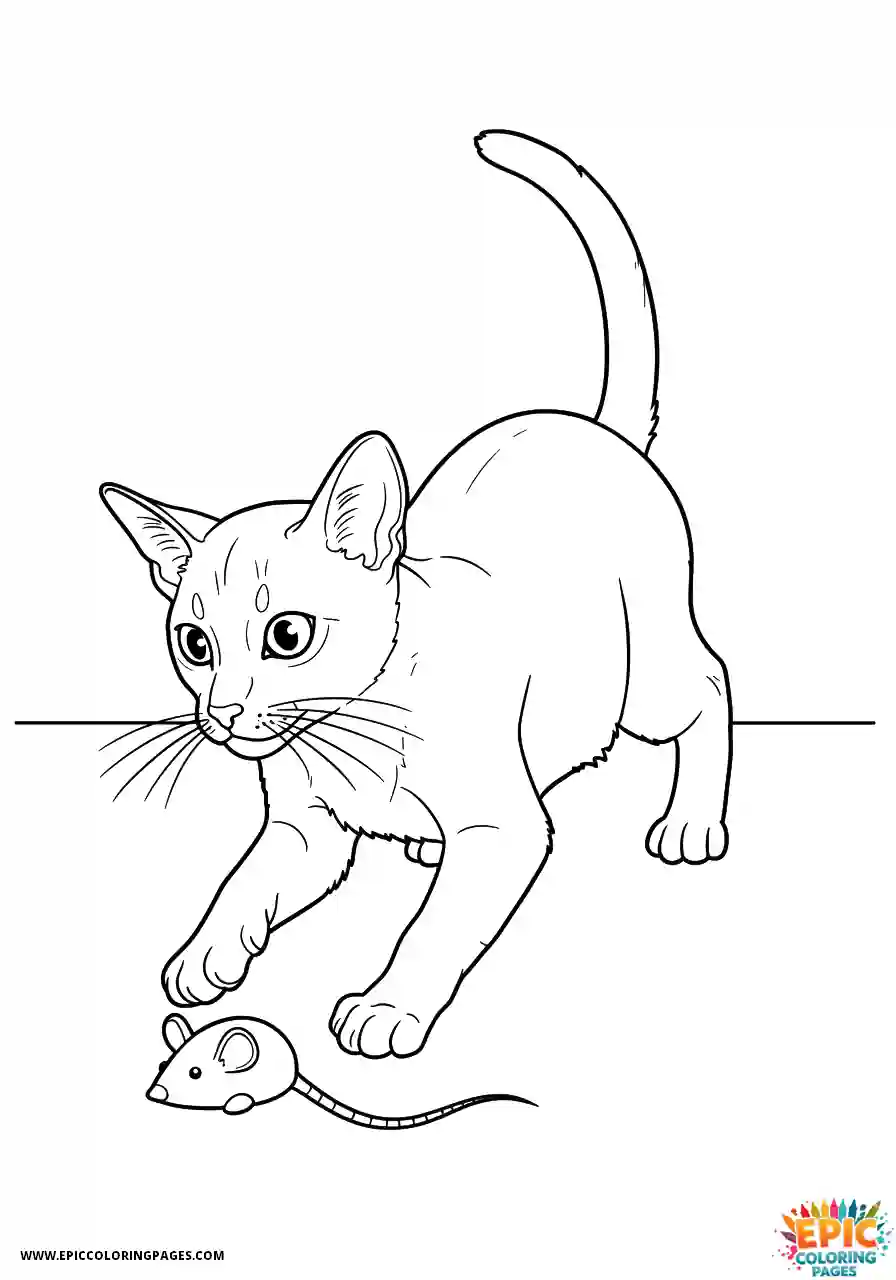 Abyssinian Cat Abyssinian cat cartoon in attack posture at mouse
