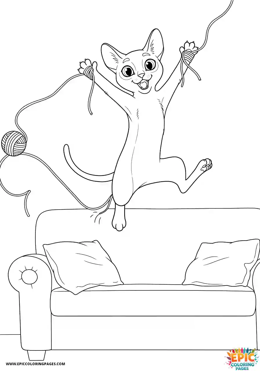 Abyssinian Cat Abyssinian cat cartoon bungee jumping off couch