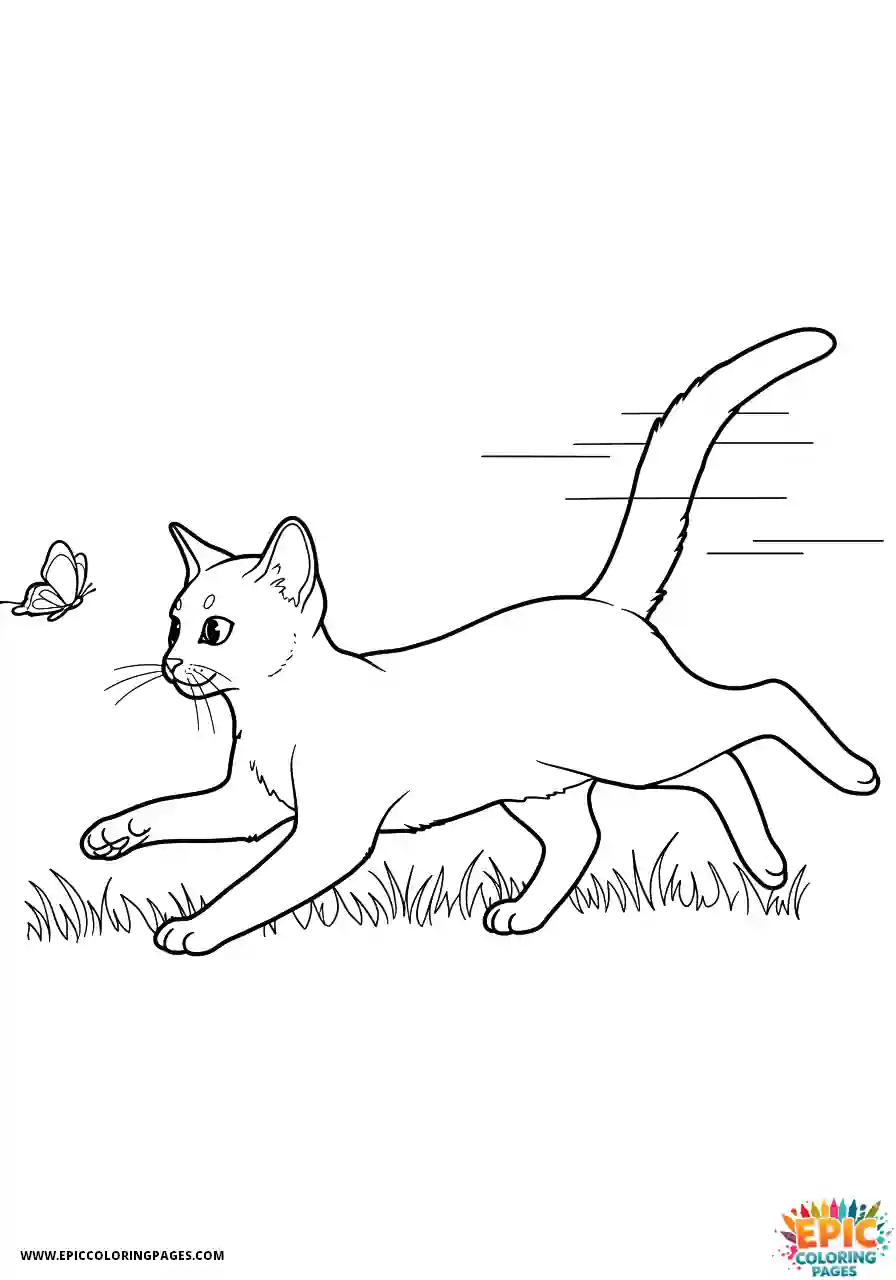 Abyssinian Cat Abyssinian cat cartoon chasing butterfly in blur