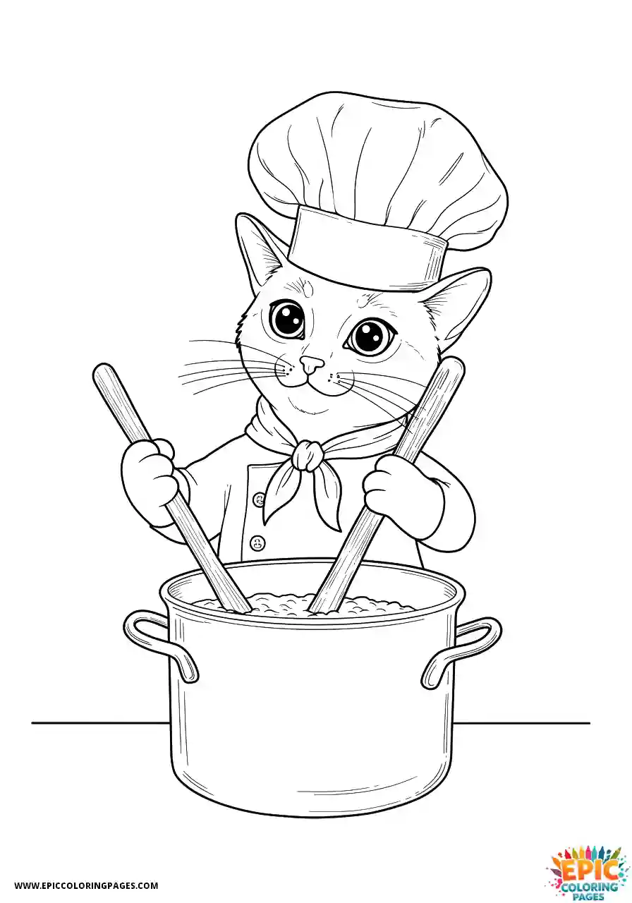 Abyssinian Cat Abyssinian cat cartoon chef stirring pot