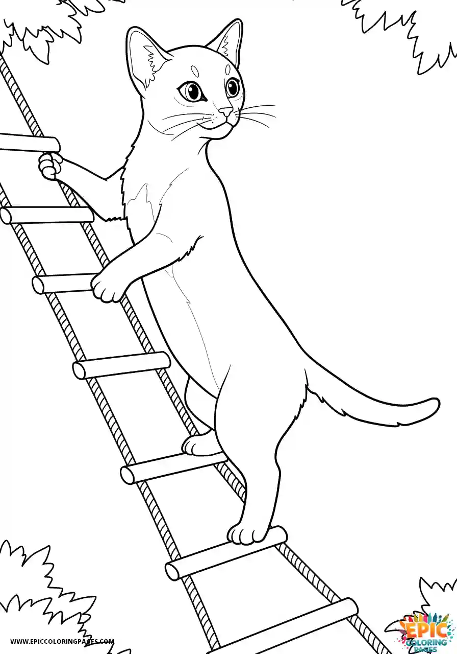 Abyssinian Cat Abyssinian cat cartoon focused on ladder