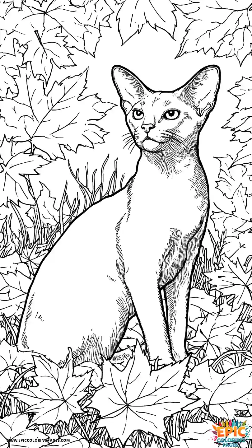Abyssinian Cat Abyssinian cat cartoon having fun in autumn leaves