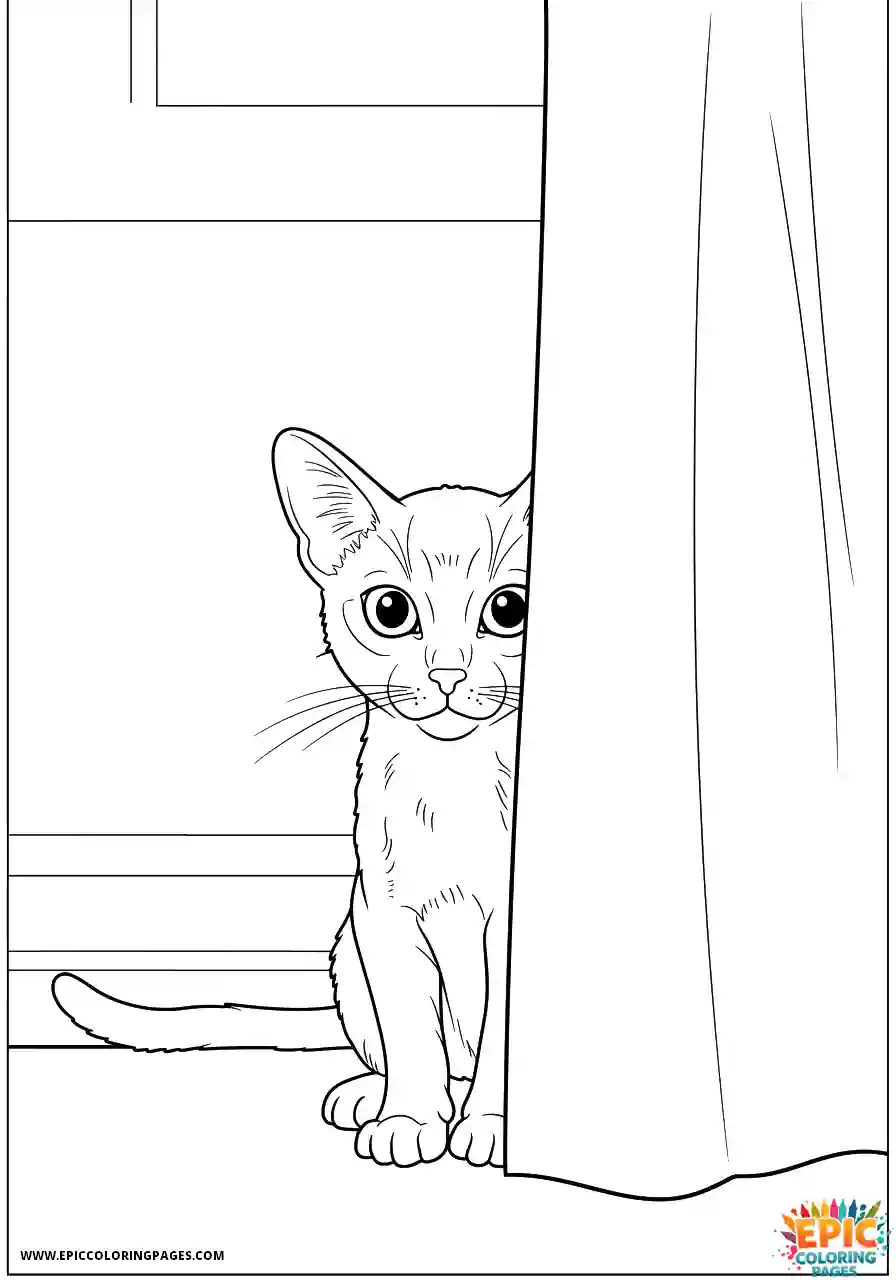 Abyssinian Cat Abyssinian cat cartoon hiding sneaky behind curtain