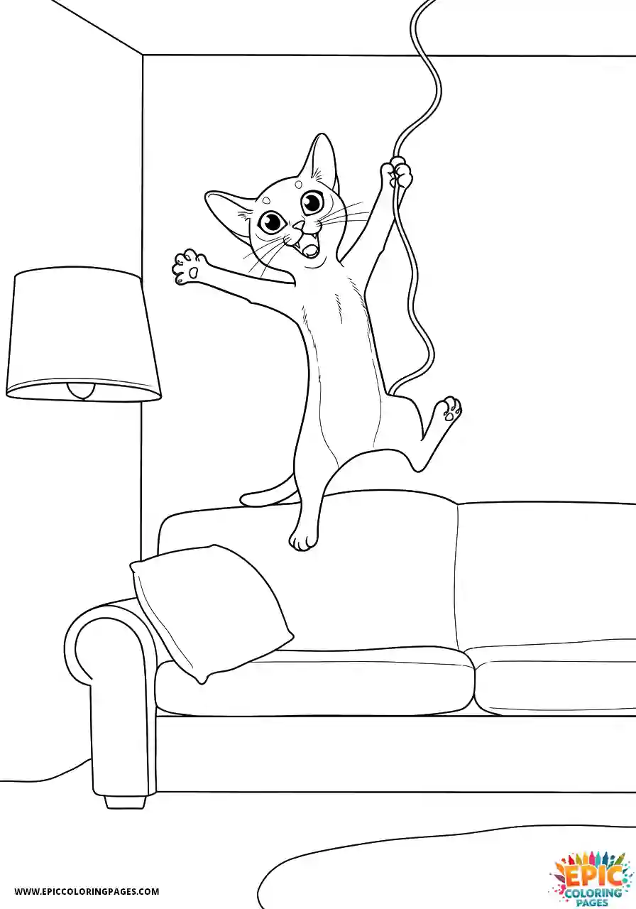 Abyssinian Cat Abyssinian cat cartoon jumping on couch