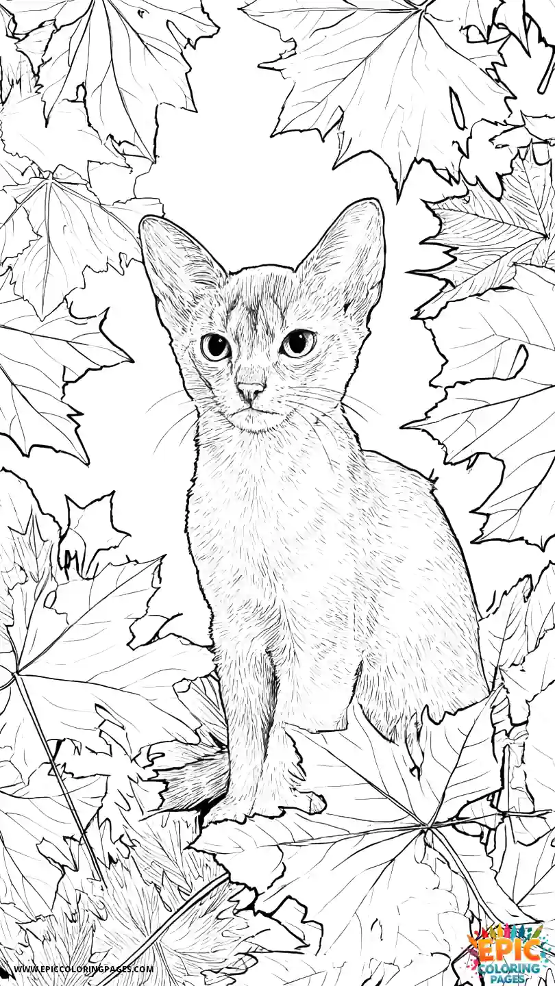 Abyssinian Cat Abyssinian cat cartoon jumping in leaves