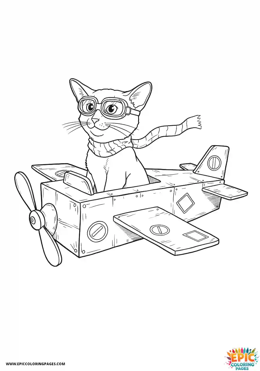 Abyssinian Cat Abyssinian cat cartoon in makeshift airplane