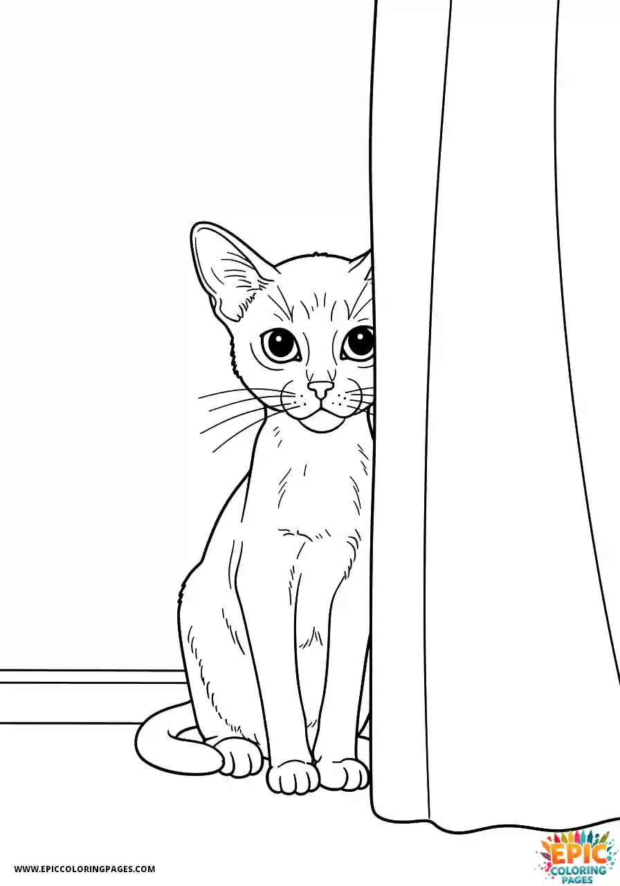 Abyssinian Cat Abyssinian cat cartoon playing hide and seek behind curtain