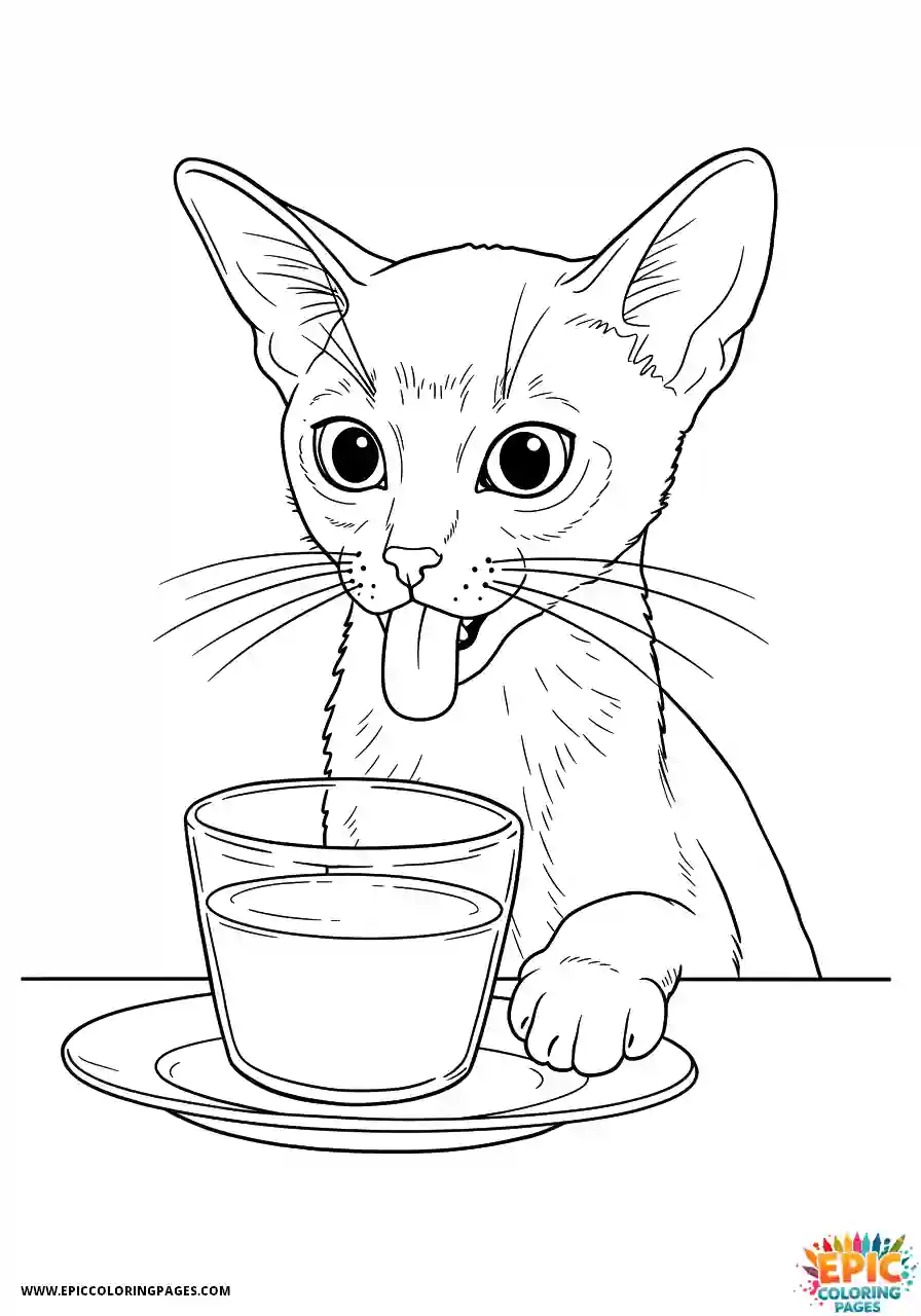 Abyssinian Cat Abyssinian cat cartoon sipping milk from saucer