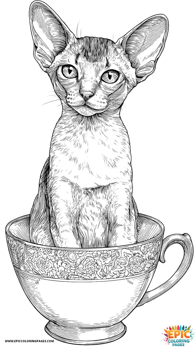 Abyssinian Cat Abyssinian cat cartoon sitting in teacup