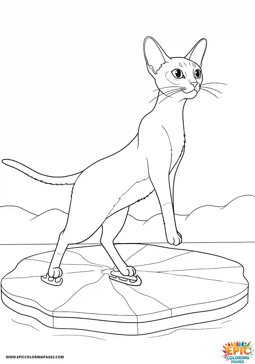 Abyssinian Cat Abyssinian cat cartoon skating on frozen pond
