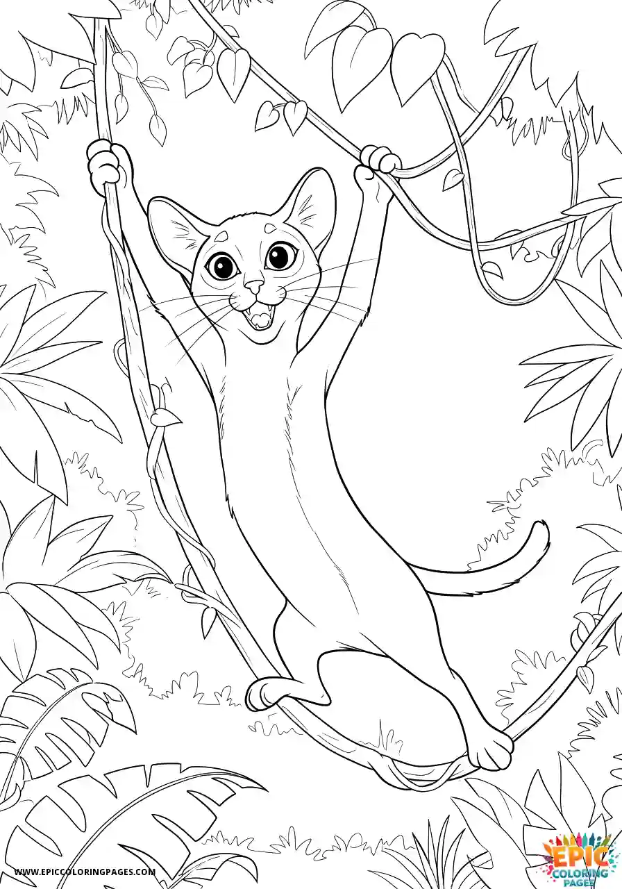 Abyssinian Cat Abyssinian cat cartoon swinging in jungle