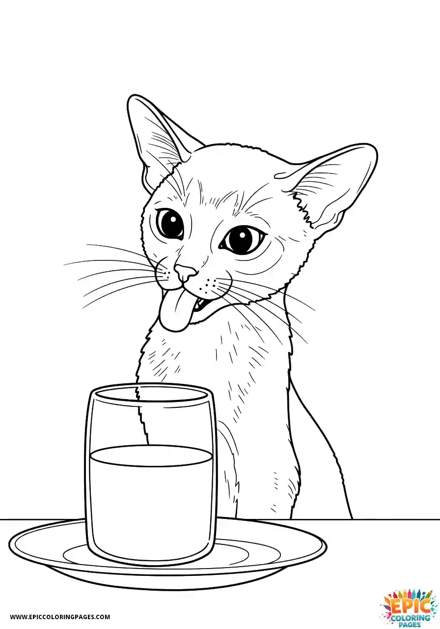 Abyssinian Cat Abyssinian cat cartoon tasting milk from saucer