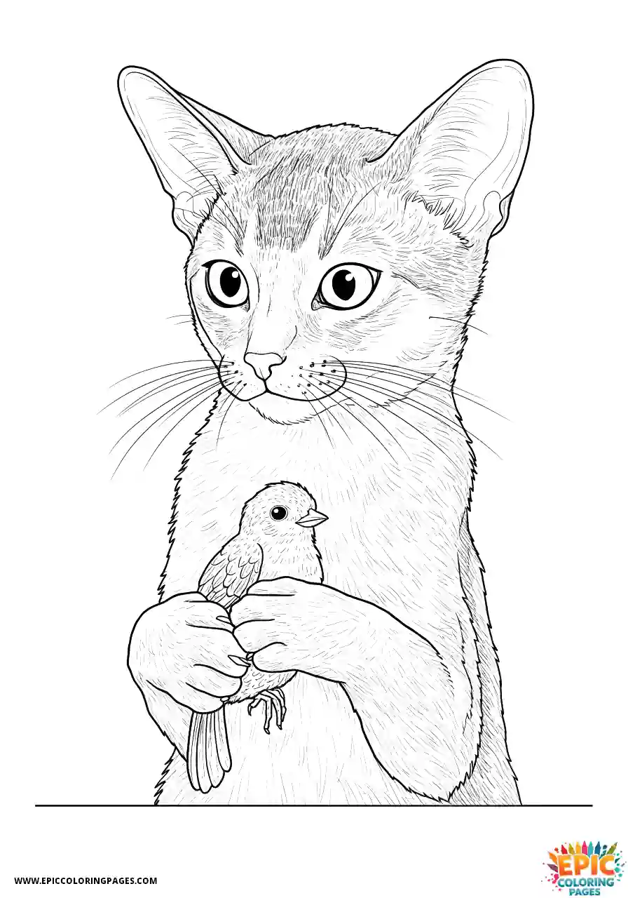 Abyssinian Cat Abyssinian cat manga holding trembling bird