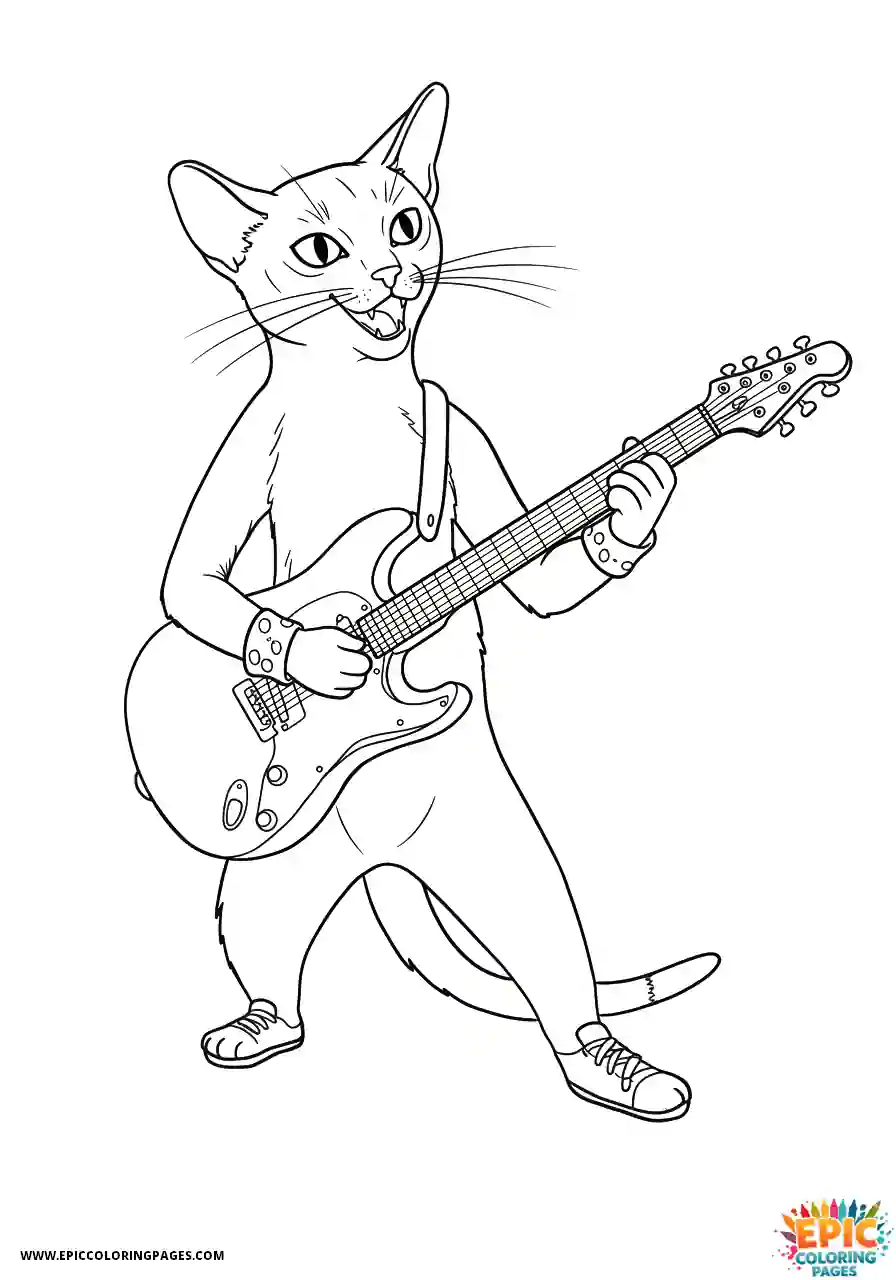 Abyssinian Cat Abyssinian cat manga playing electric guitar