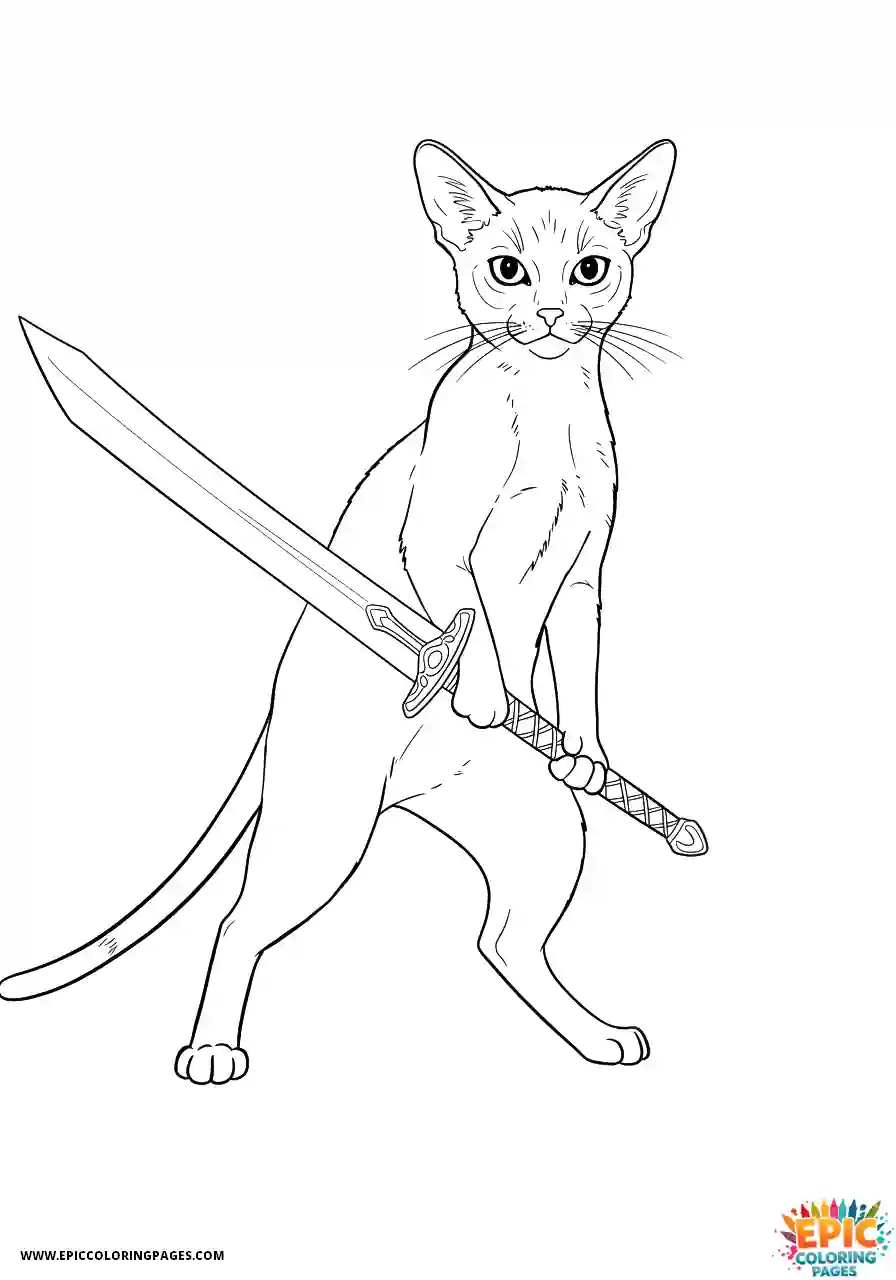 Abyssinian Cat Abyssinian cat manga warrior with sword