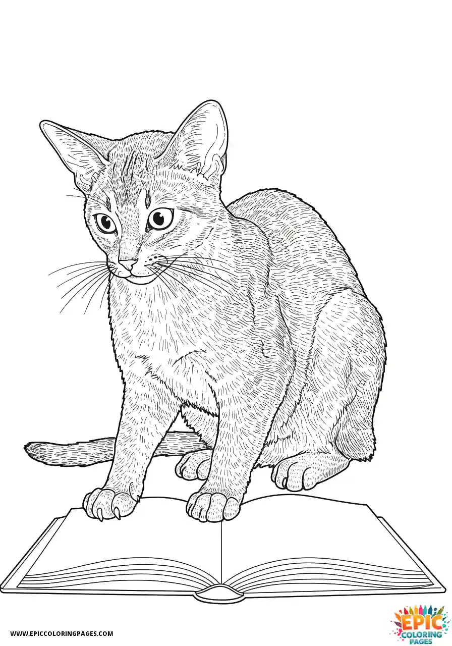 Abyssinian Cat Abyssinian cat realistic curious next to open book