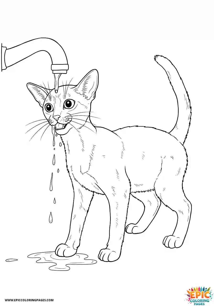 Abyssinian Cat Abyssinian cat realistic drinking water from dripping faucet