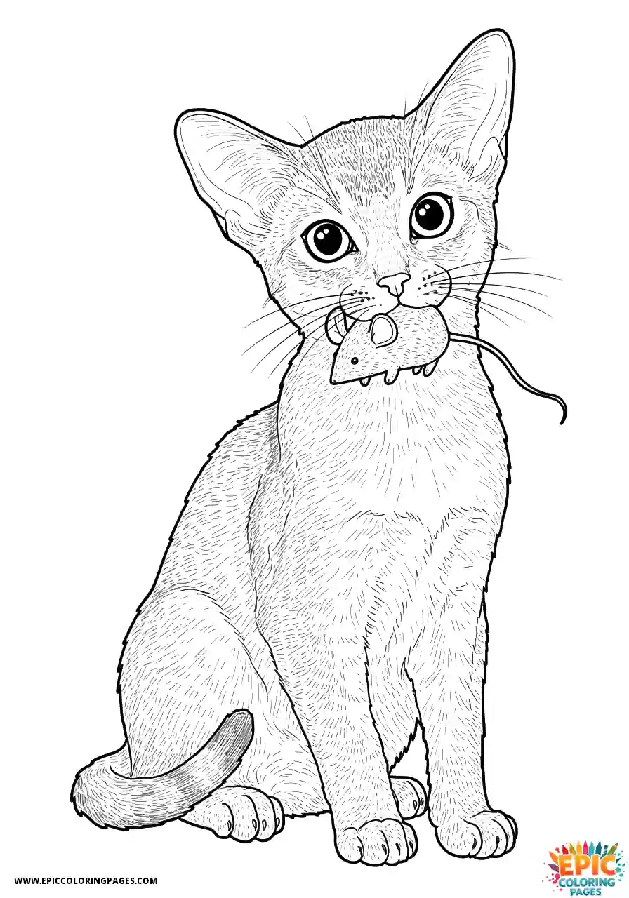 Abyssinian Cat Abyssinian cat realistic holding toy mouse in mouth