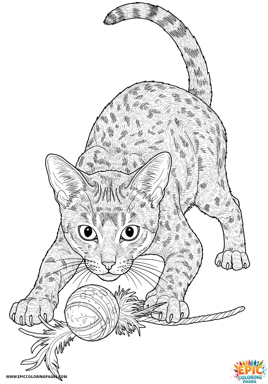 Abyssinian Cat Abyssinian cat realistic in intense focus crouch stalking toy