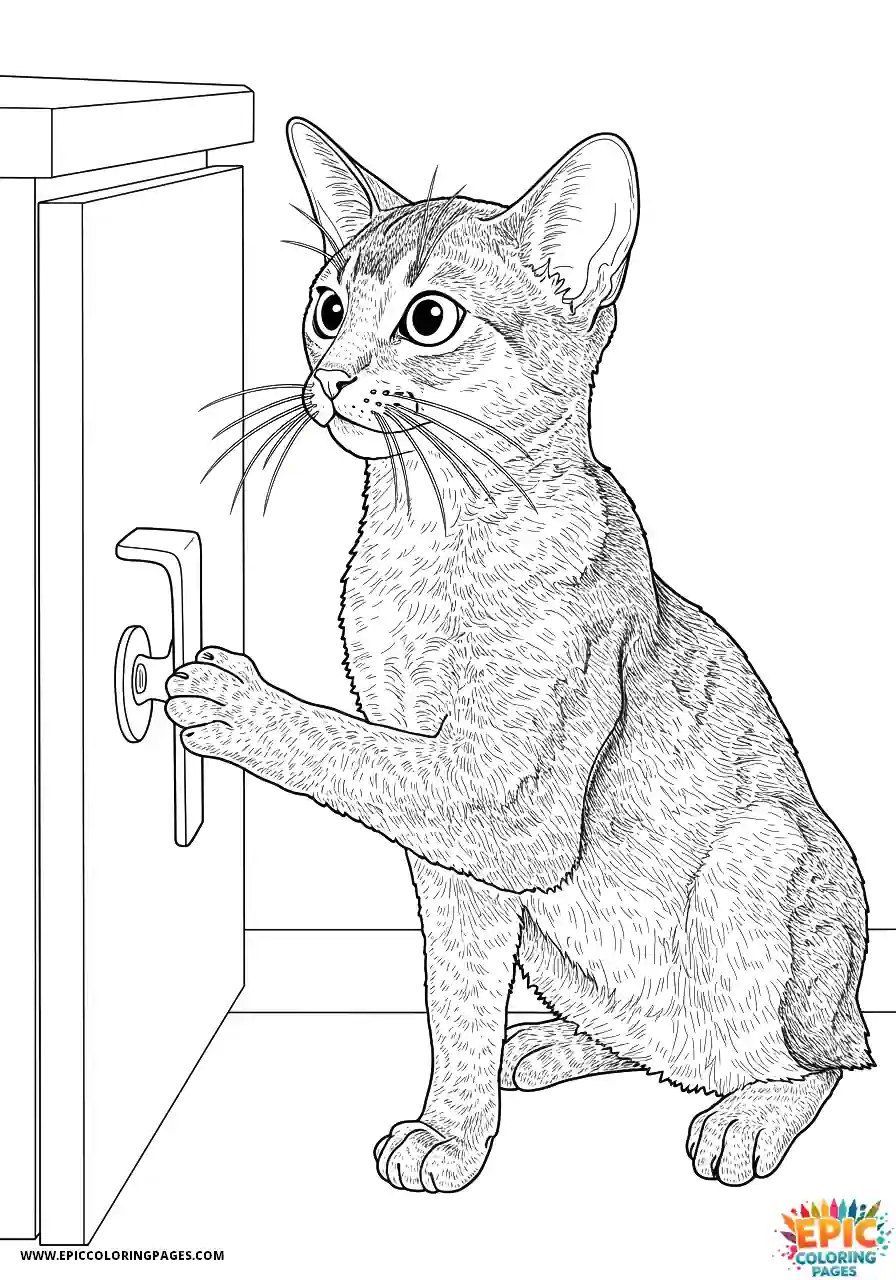 Abyssinian Cat Abyssinian cat realistic pawing at cabinet door