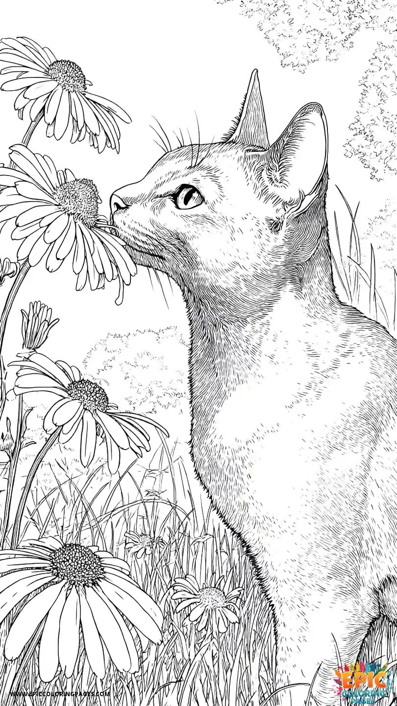 Abyssinian Cat Abyssinian cat realistic sniffing daisy