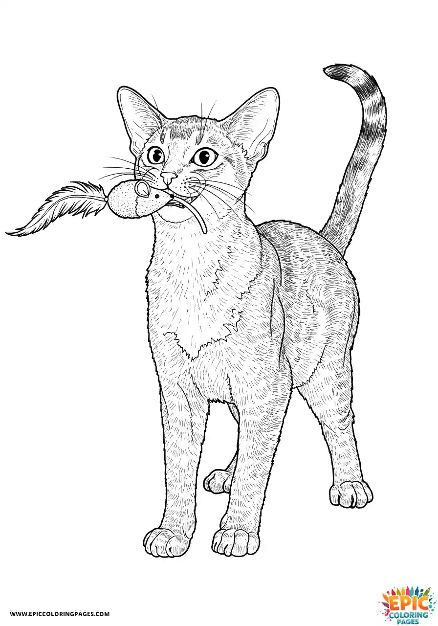 Abyssinian Cat Abyssinian cat realistic vigorously shaking toy mouse in mouth