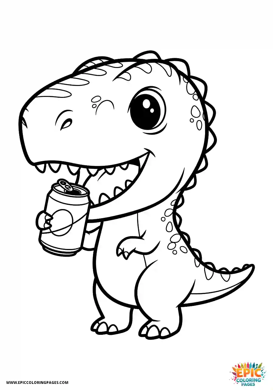 Allosaurus Adorable allosaurus chibi style drinking soda