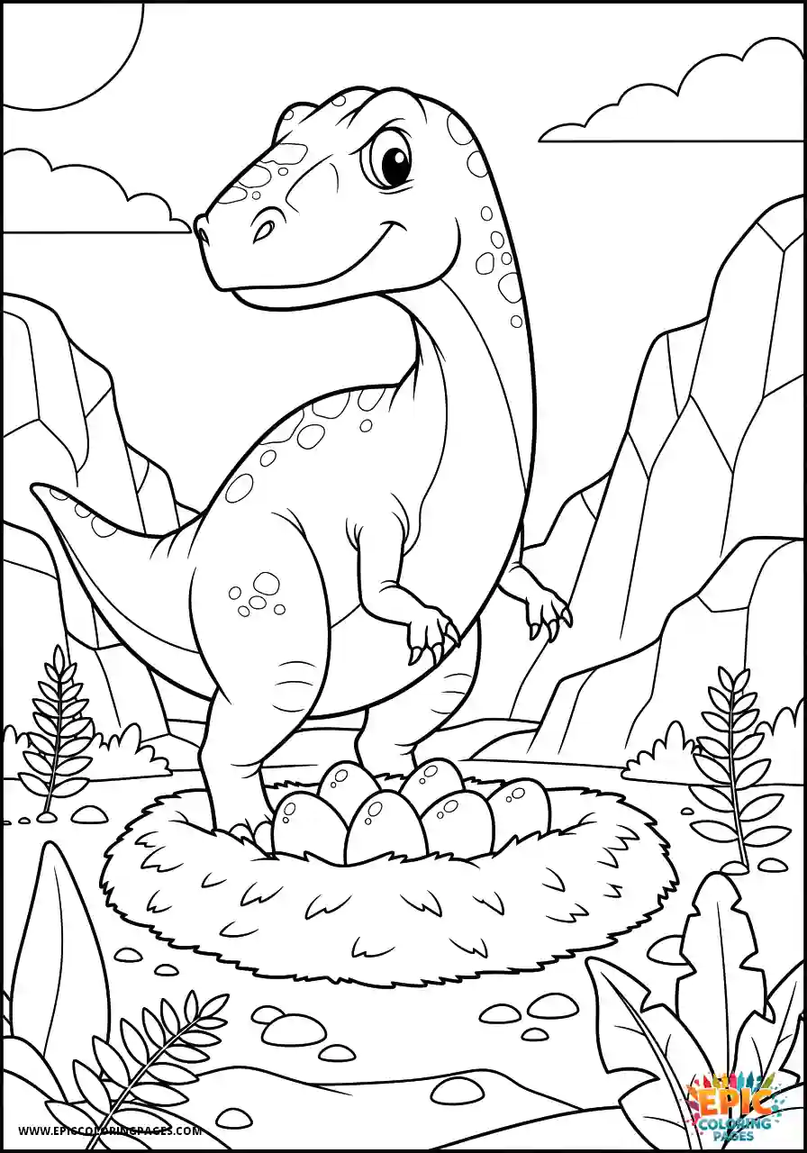 Allosaurus Allosaurus cartoon style protecting its nest
