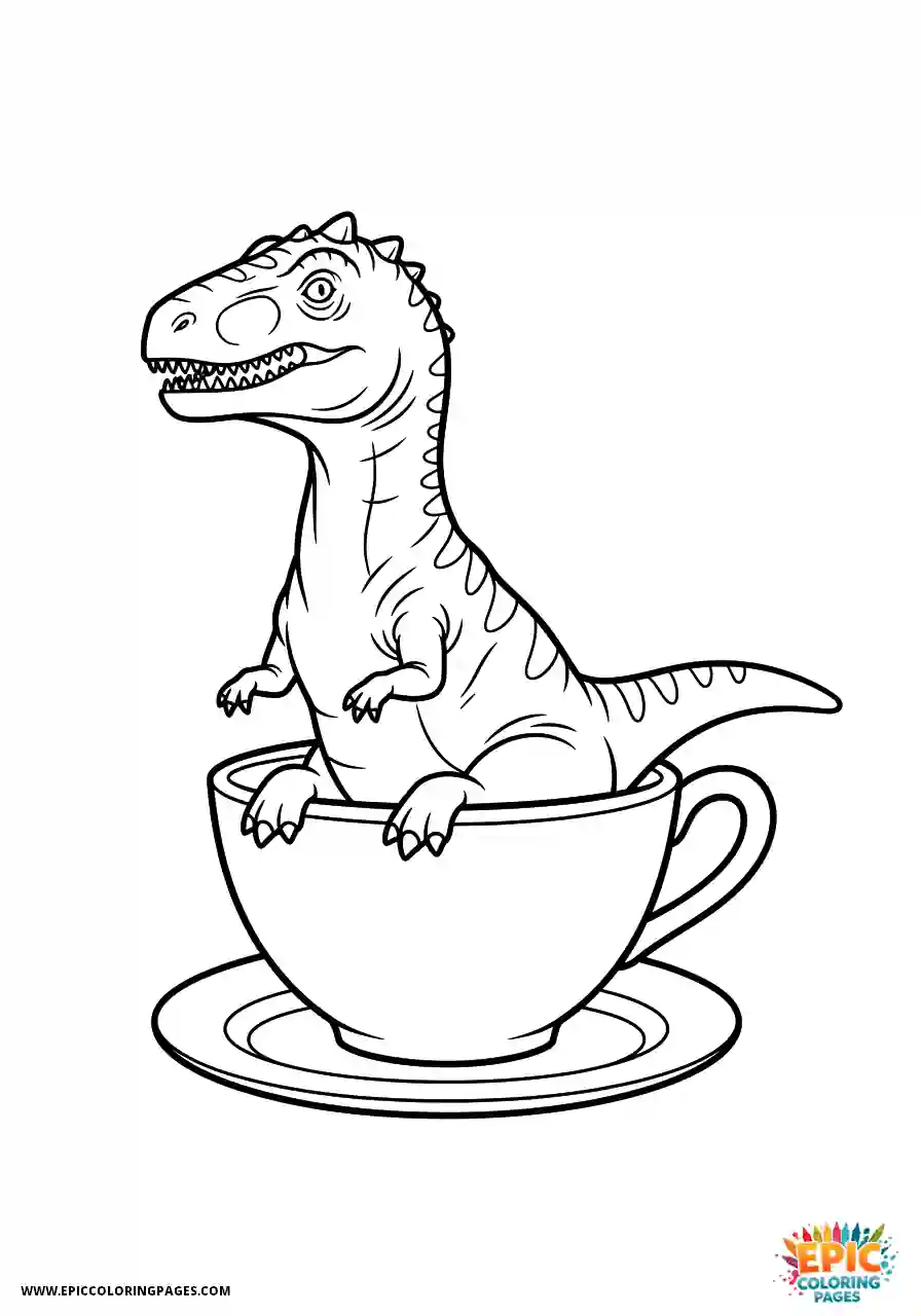 Allosaurus Allosaurus line art teacup scene