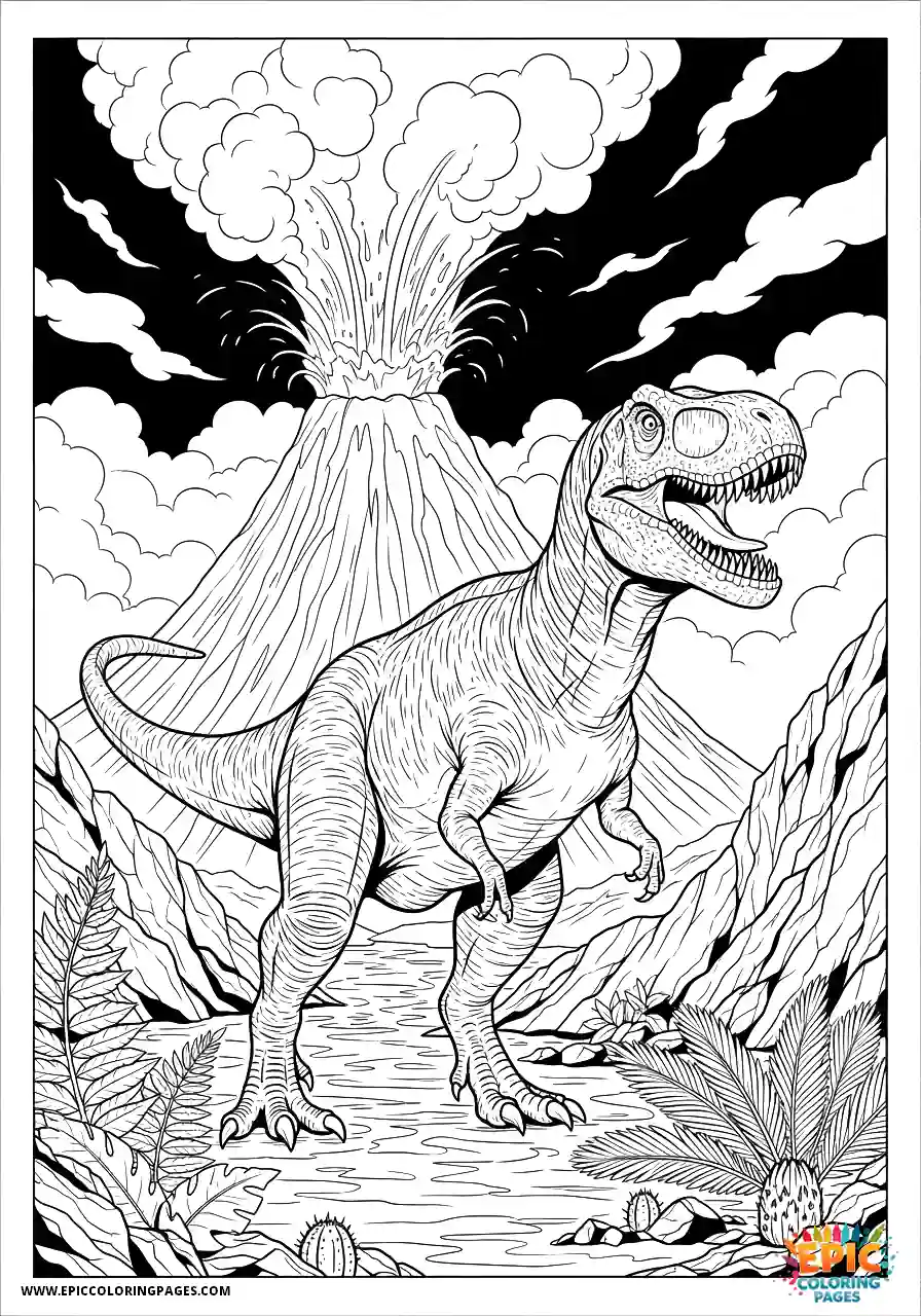Allosaurus Allosaurus manga style volcano eruption