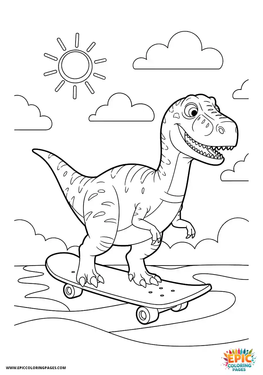 Allosaurus Cute allosaurus 3d animation style riding a skateboard