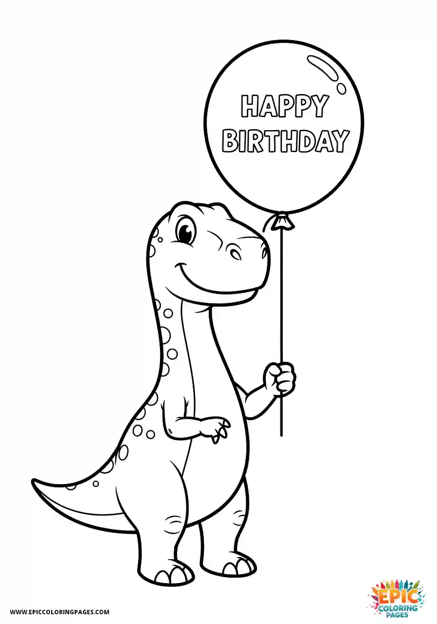 Allosaurus Cute allosaurus cartoon style holding birthday balloon