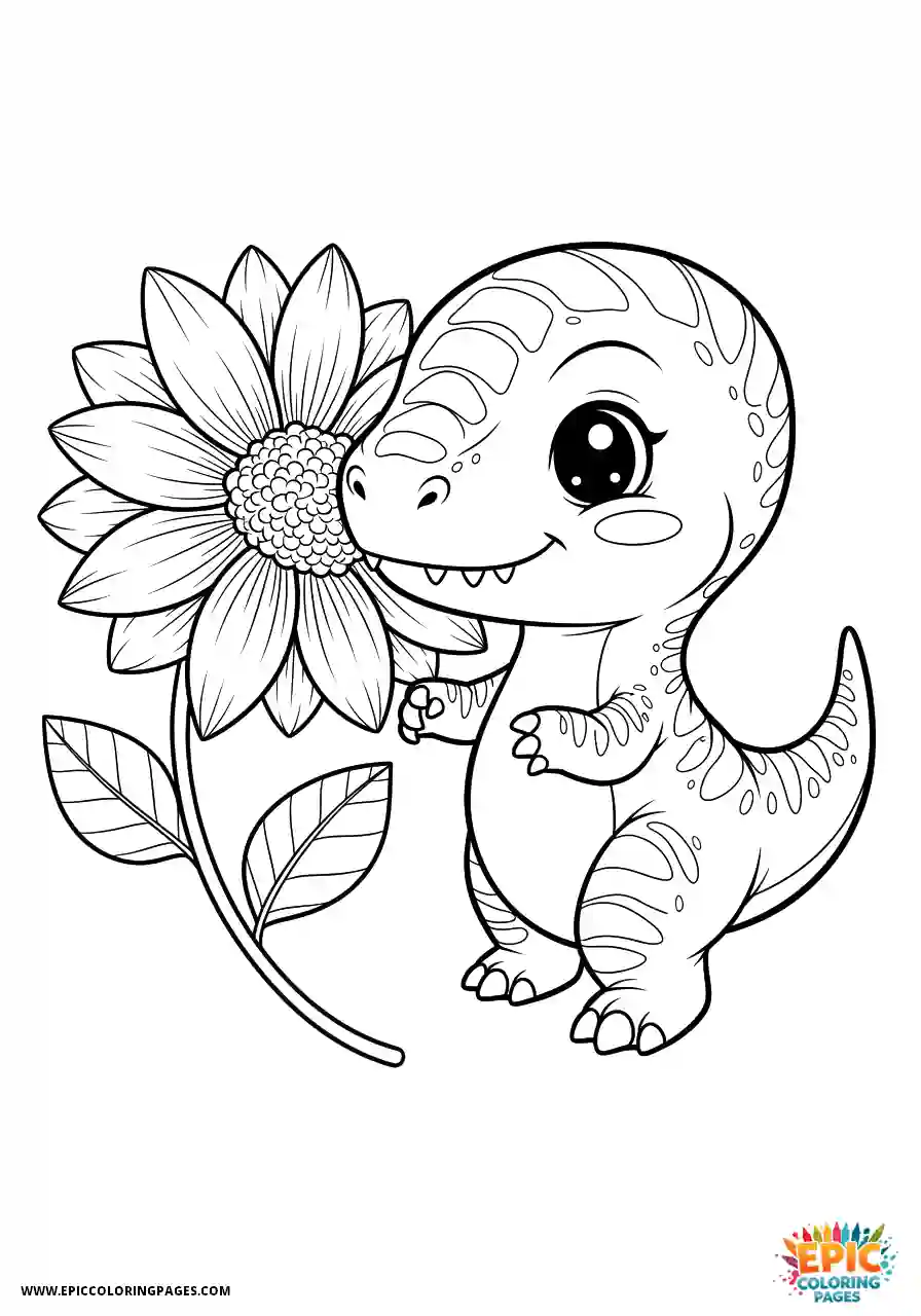 Allosaurus Cute allosaurus chibi style smelling a flower
