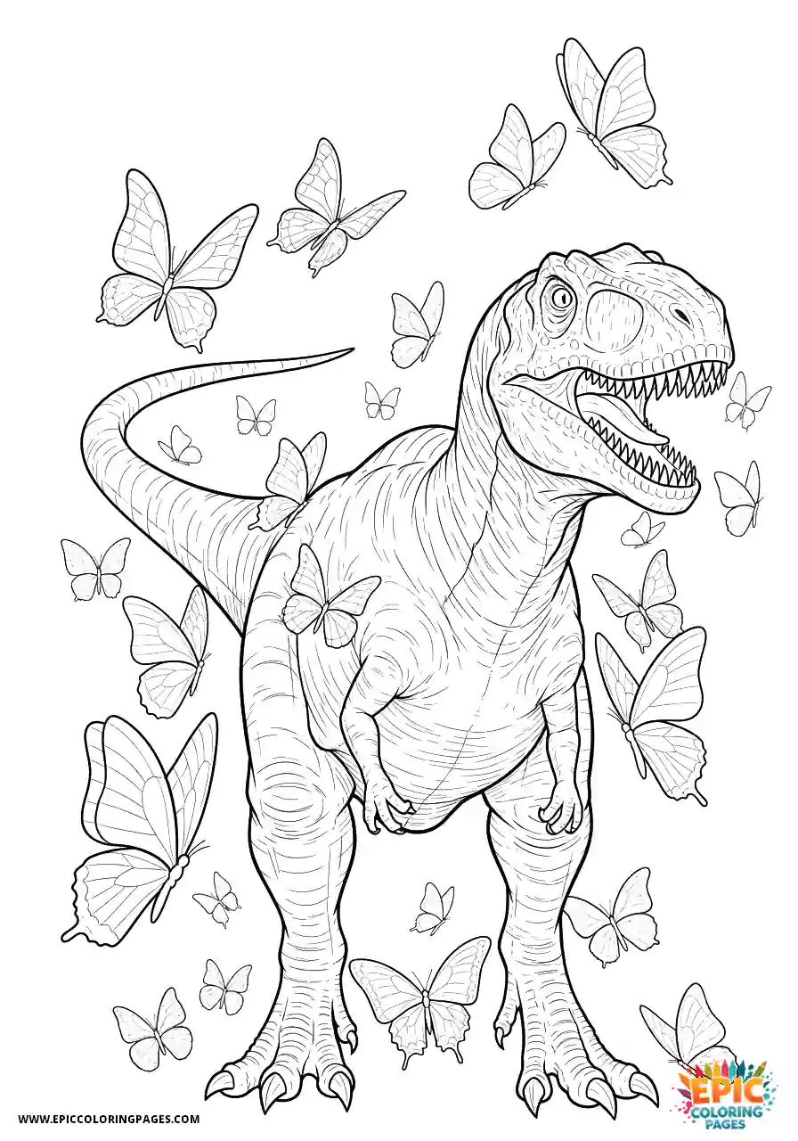 Allosaurus Cute allosaurus manga style nature butterfly scene