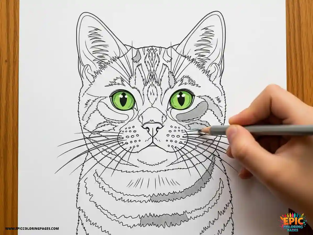 American shorthair cat featuring a cute tabby kitten with thick lines