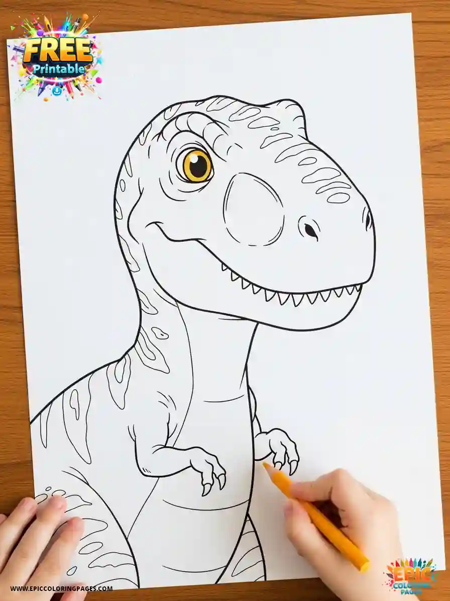 Free printable Dinosaur coloring Sheets with thick lines being colored