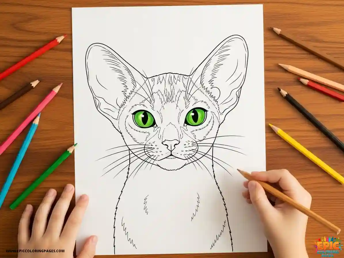 Abyssinian cat featuring a cute kitten with thick lines