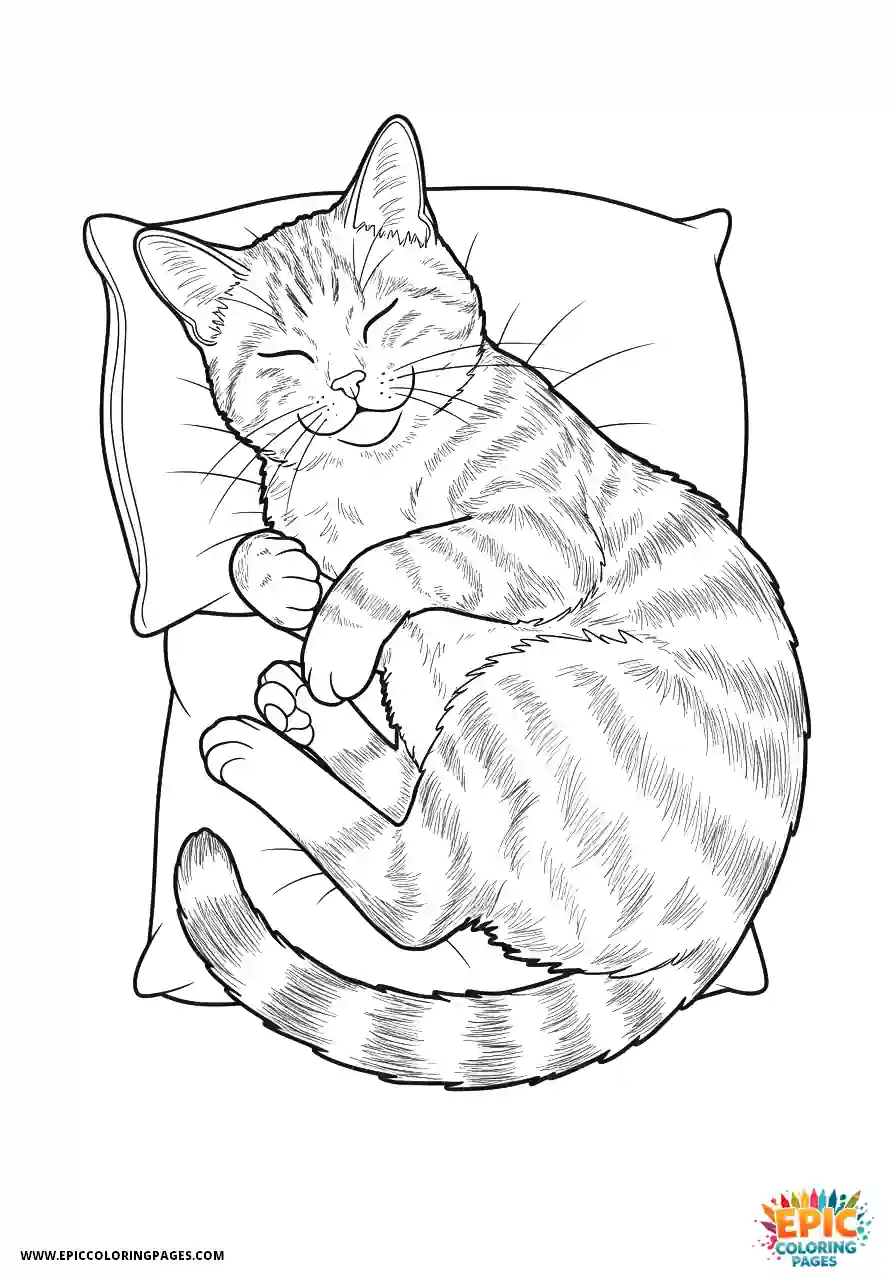 American Shorthair Cat Friendly American shorthair cat in cartoon style sleeping on a cozy pillow