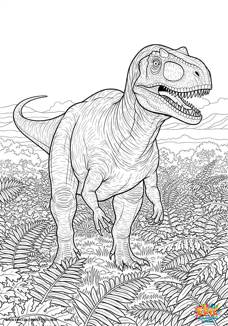 Allosaurus Happy allosaurus realistic style fern prairie walk