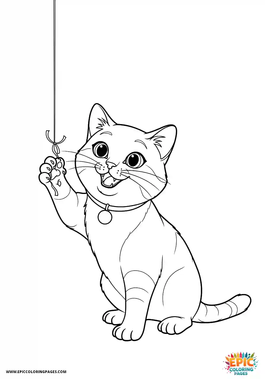 American Shorthair Cat Playful American shorthair cat in 3D animation style batting a dangling string