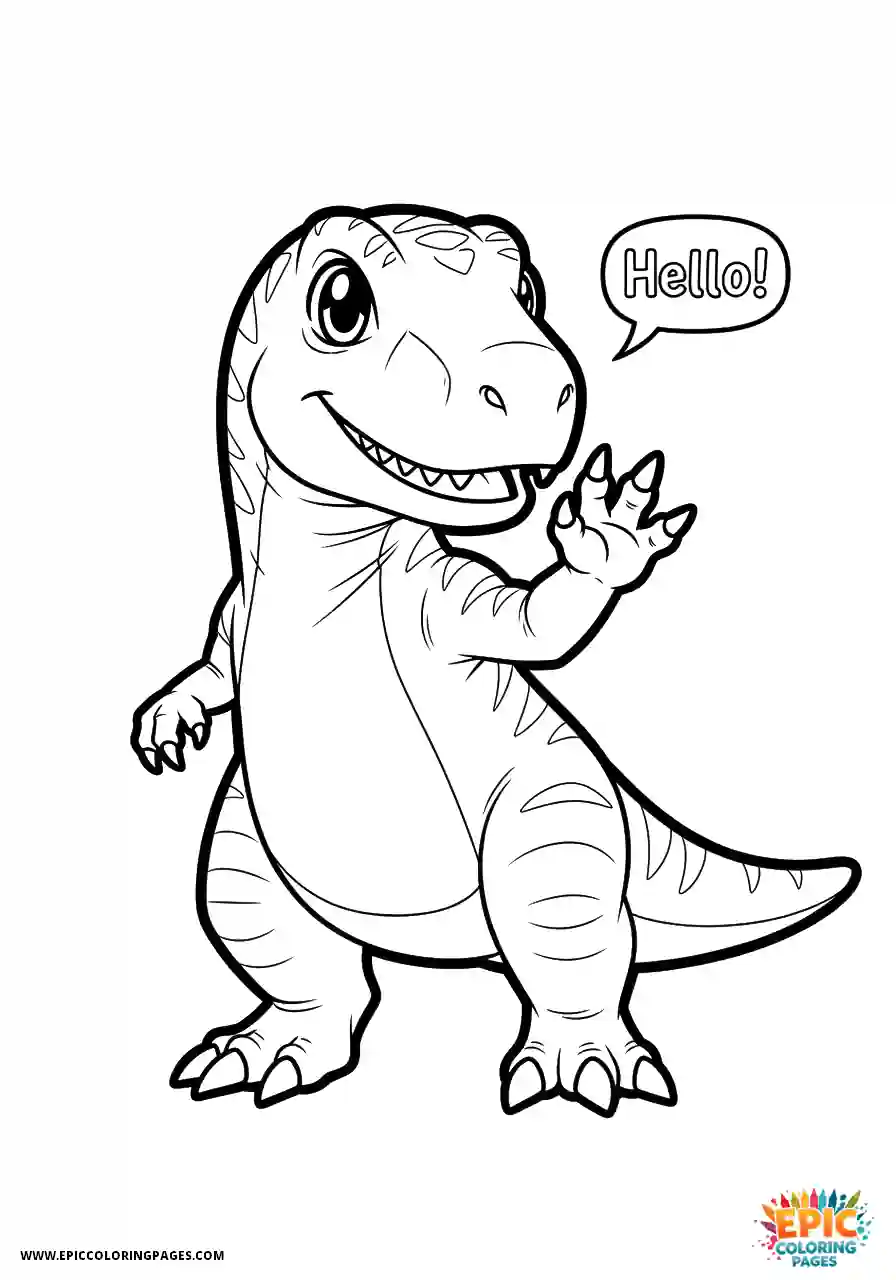 Allosaurus Simple allosaurus anime style waving hand