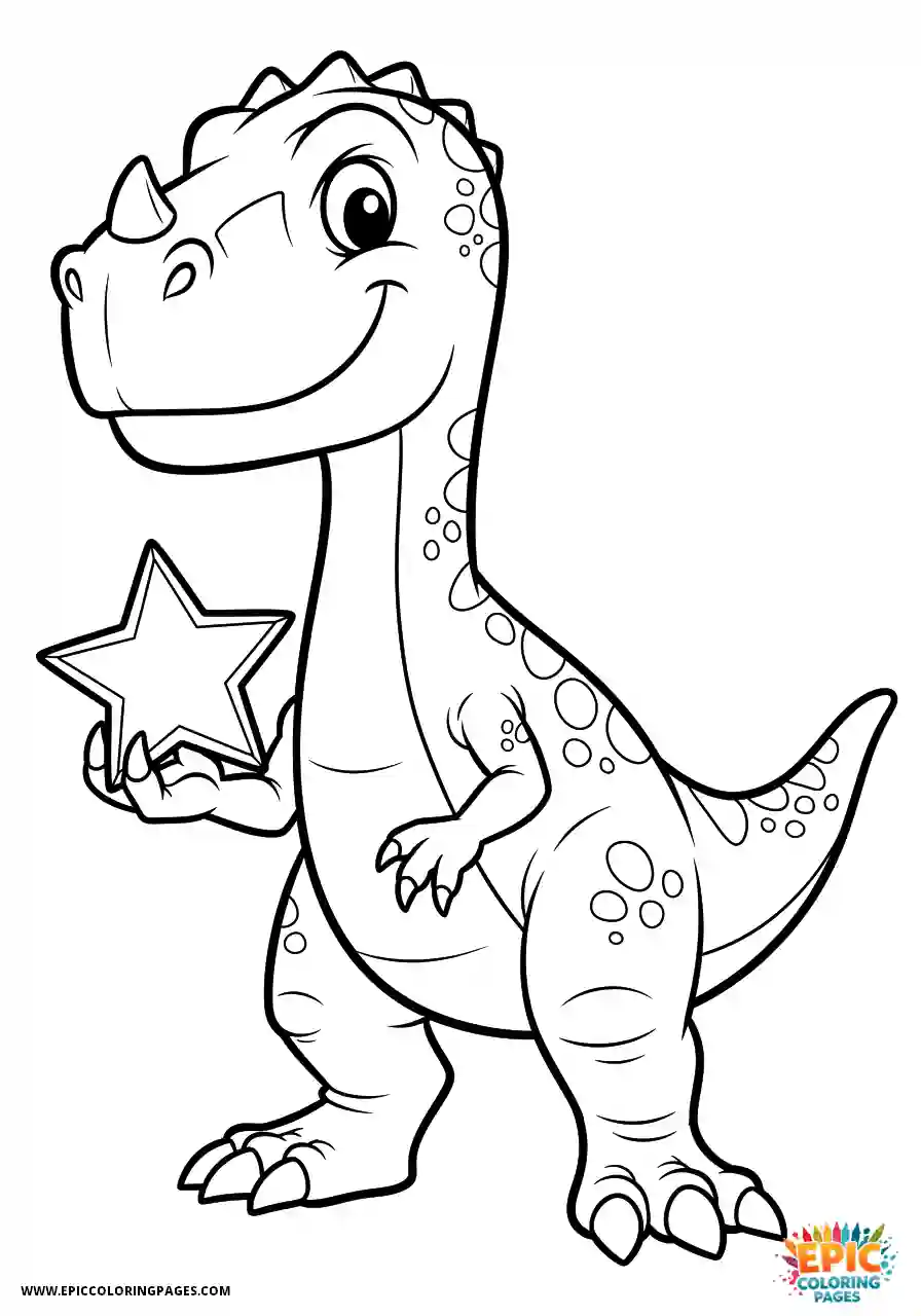 Allosaurus Simple allosaurus cartoon style holding star shape