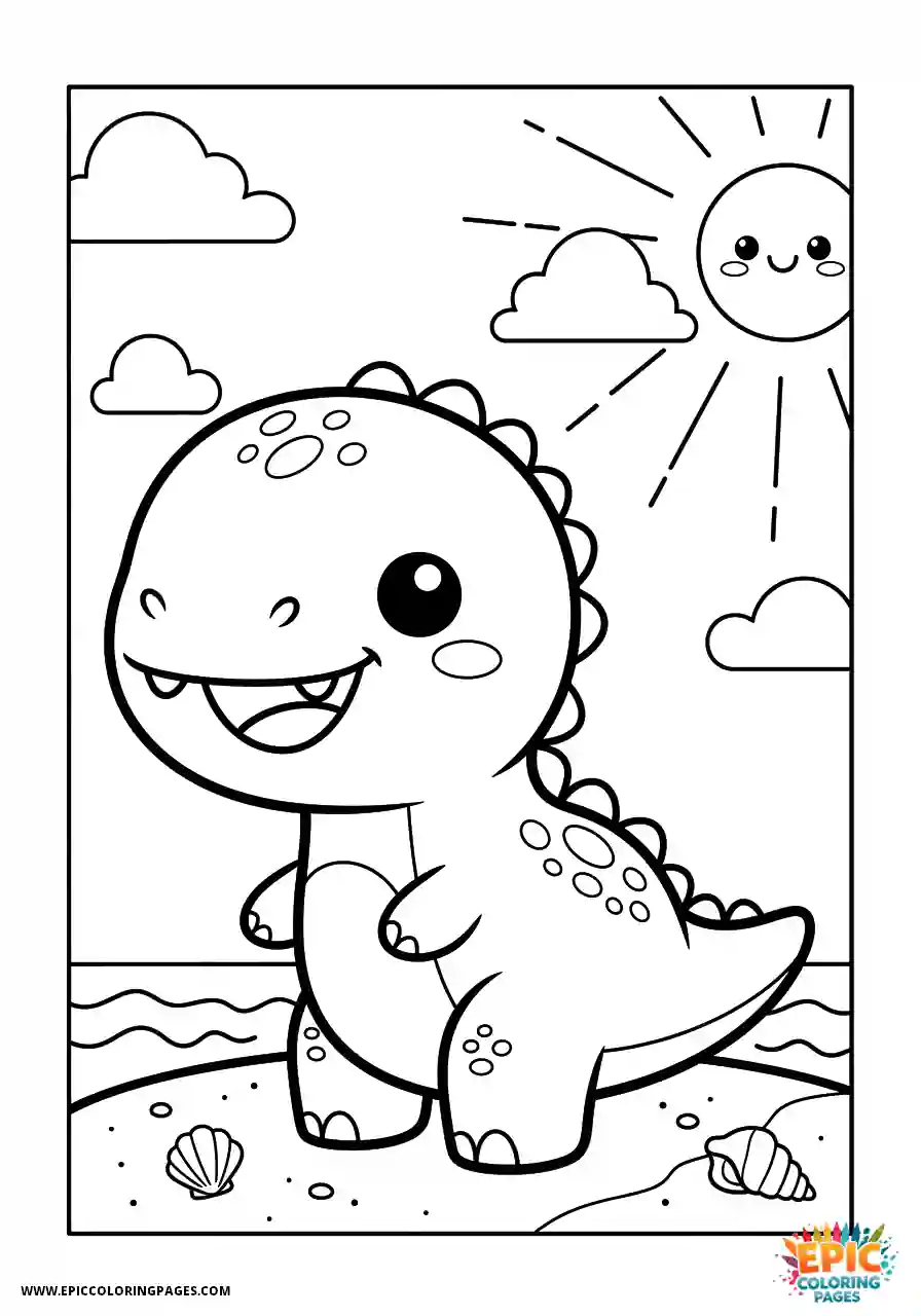 Allosaurus Simple allosaurus kawaii style on sandy beach