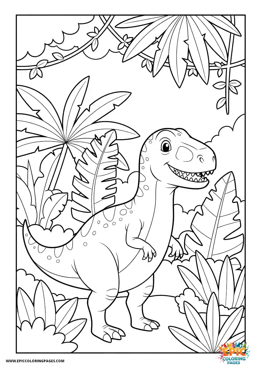 Allosaurus Simple allosaurus line art in dense jungle