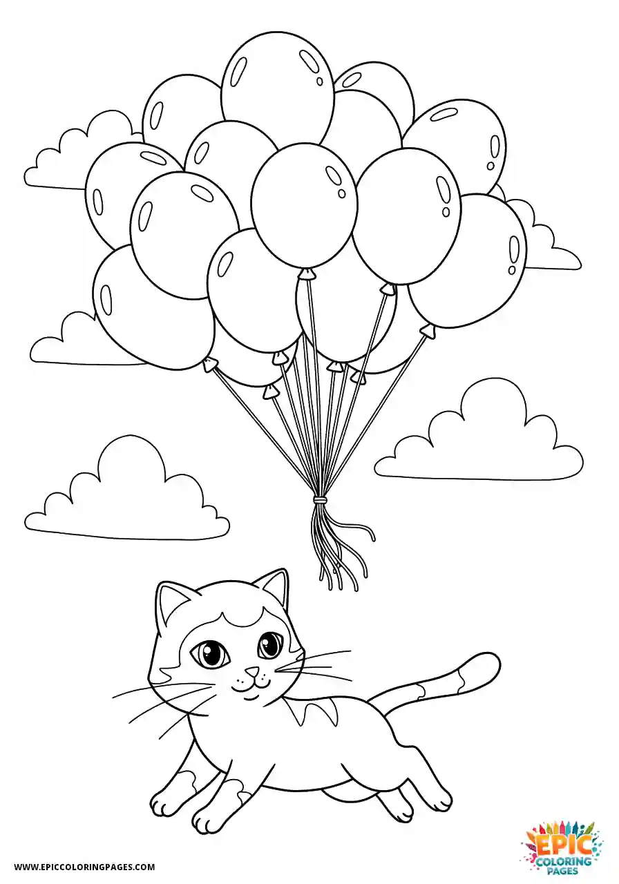 American Wirehair Cat The 3D cartoon style American wirehair cat flying with balloons