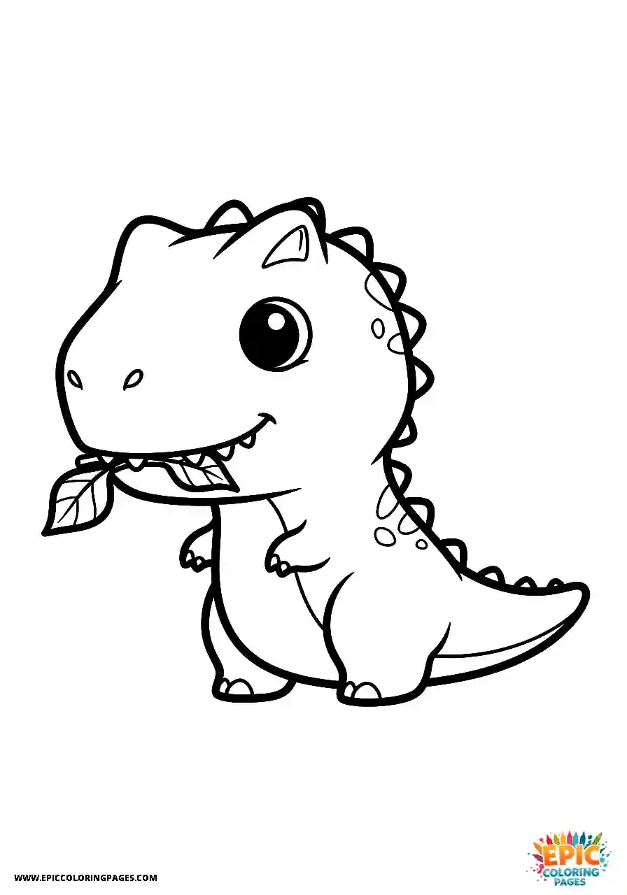 A carnotaurus dinosaur munching on a green leaf coloring sheet cute