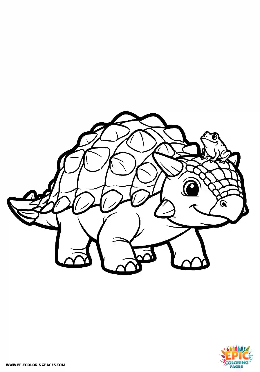Ankylosaurus Adorable Animation Style Ankylosaurus Dinosaur Beside A Small Frog