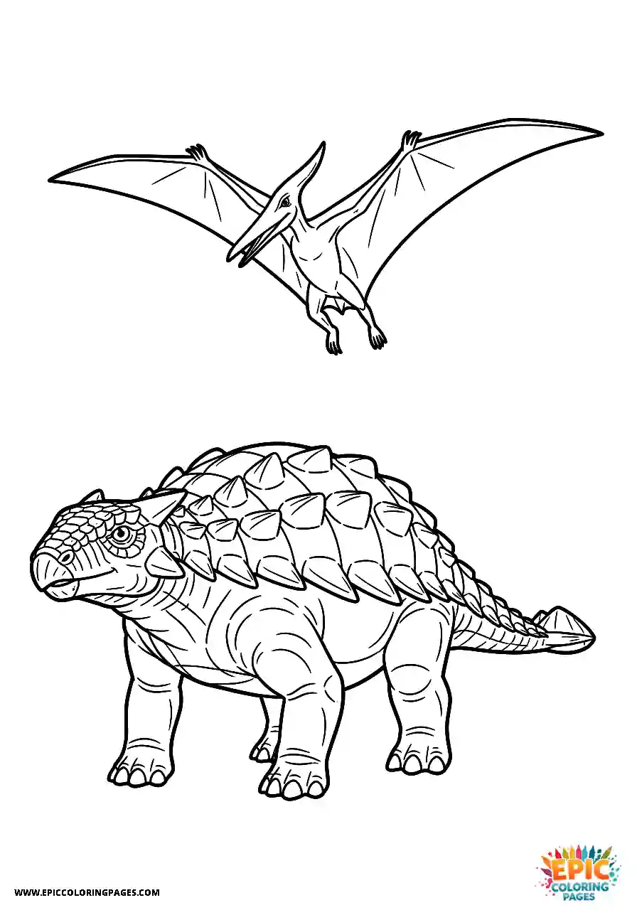 Ankylosaurus Adventure Anime Style Ankylosaurus Dinosaur Below A Soaring Pterodactyl