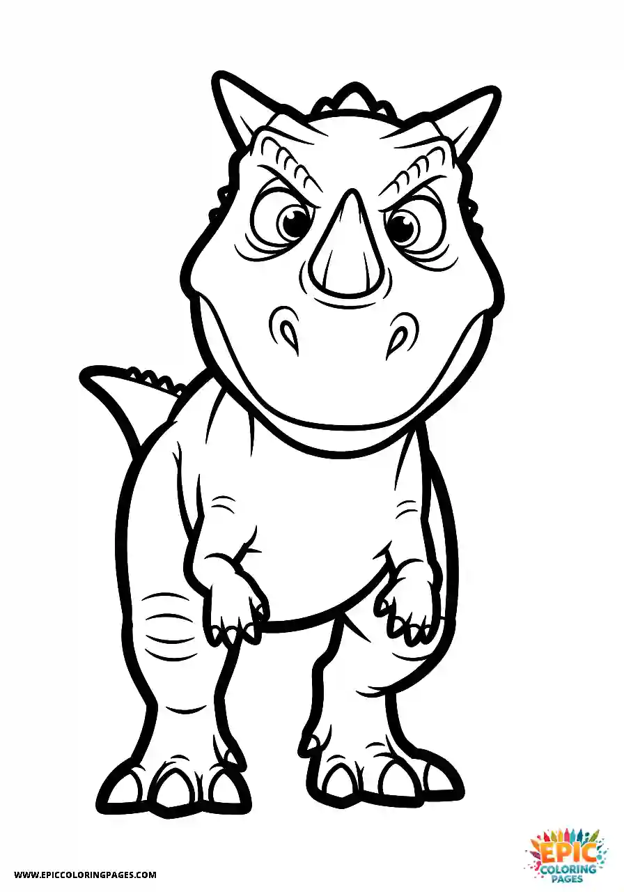 Aggressive carnotaurus dinosaur rushing towards the front coloring sheet for kids